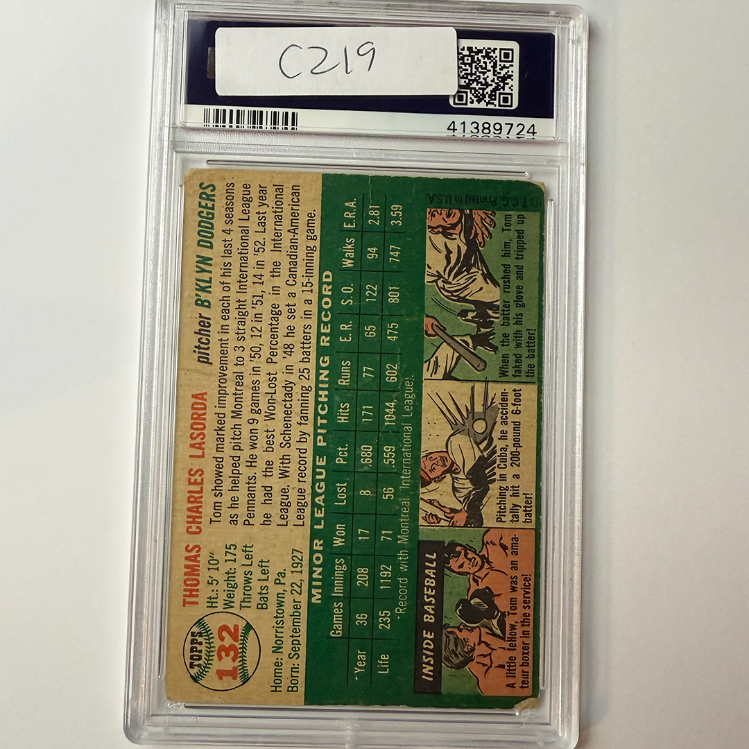 Tommy Lasorda Signed 1954 Topps Rookie #132 PSA 10 Auto Version 2