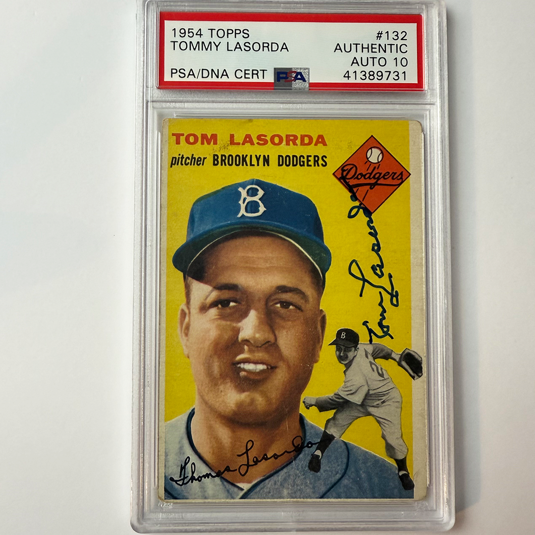 Tommy Lasorda Signed 1954 Topps Rookie #132 PSA 10 Auto Version 3