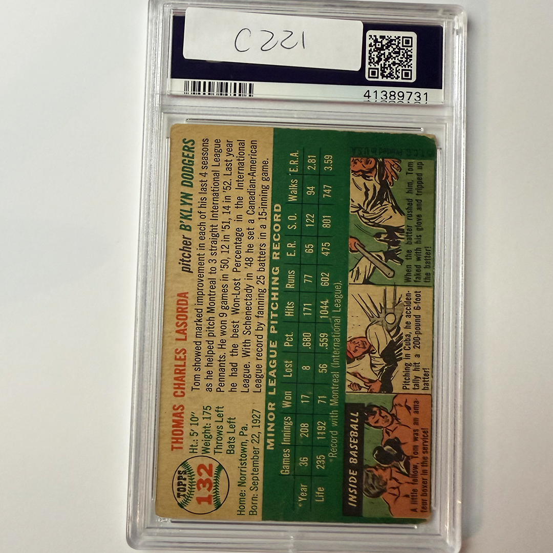 Tommy Lasorda Signed 1954 Topps Rookie #132 PSA 10 Auto Version 3