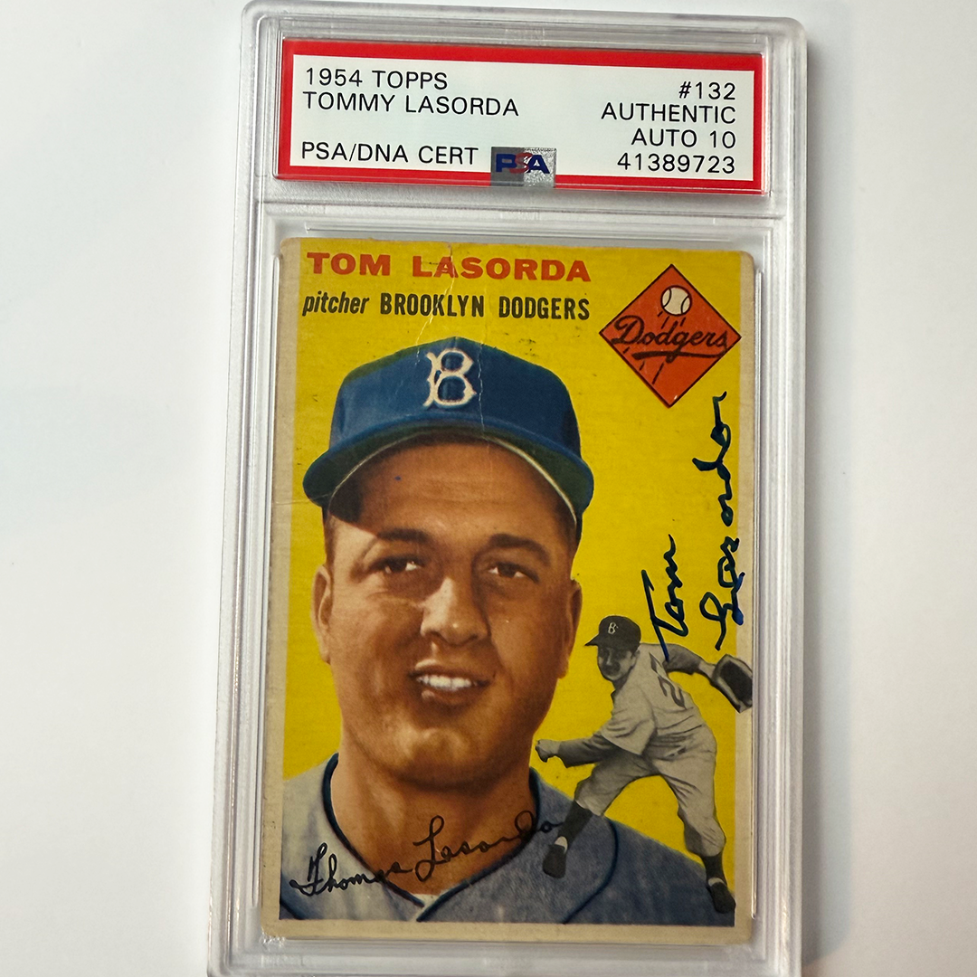 Tommy Lasorda Signed 1954 Topps Rookie #132 PSA 10 Auto Version 4
