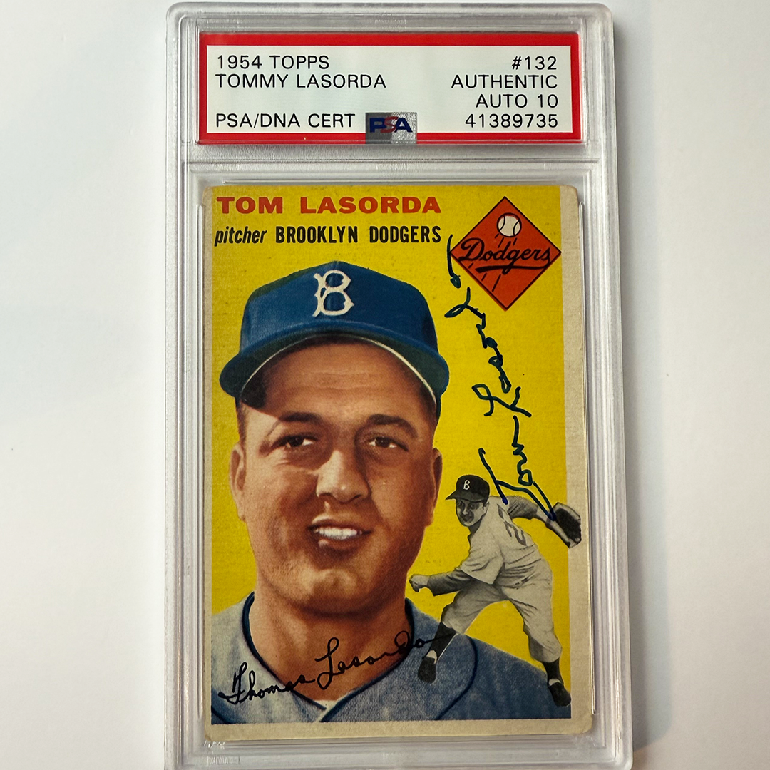 Tommy Lasorda Signed 1954 Topps Rookie #132 PSA 10 Auto Version 5