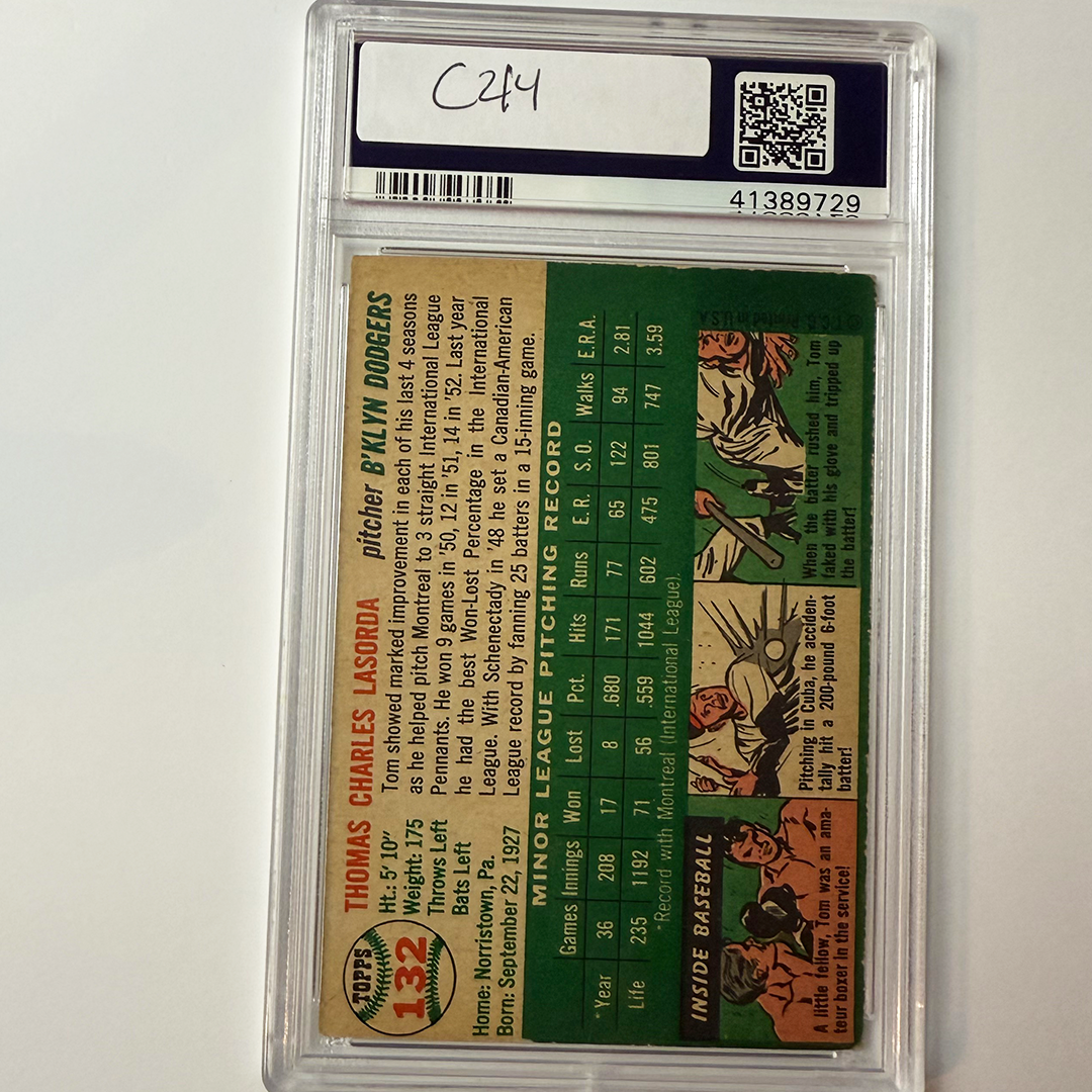Tommy Lasorda Signed 1954 Topps Rookie #132 PSA 10 Auto Version 8