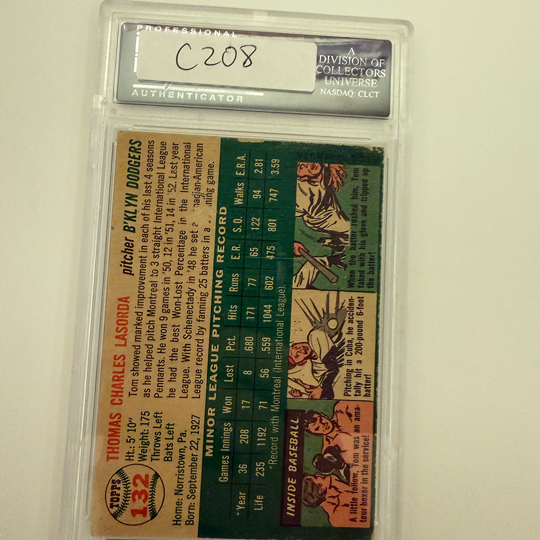 Tommy Lasorda Signed 1954 Topps Rookie #132 PSA Auto Authentic
