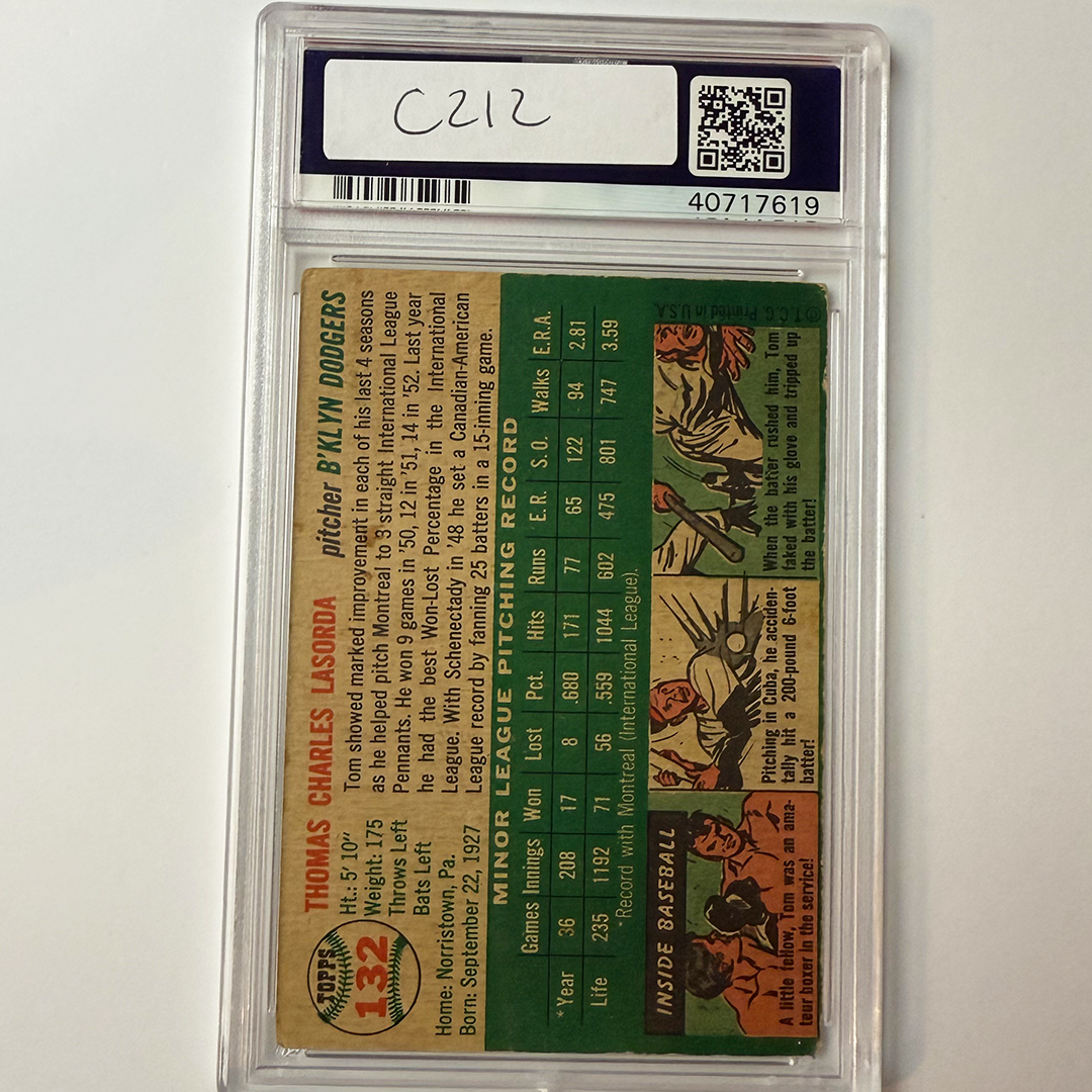 Tommy Lasorda Signed 1954 Topps Rookie #132 PSA Auto Authentic Version 1