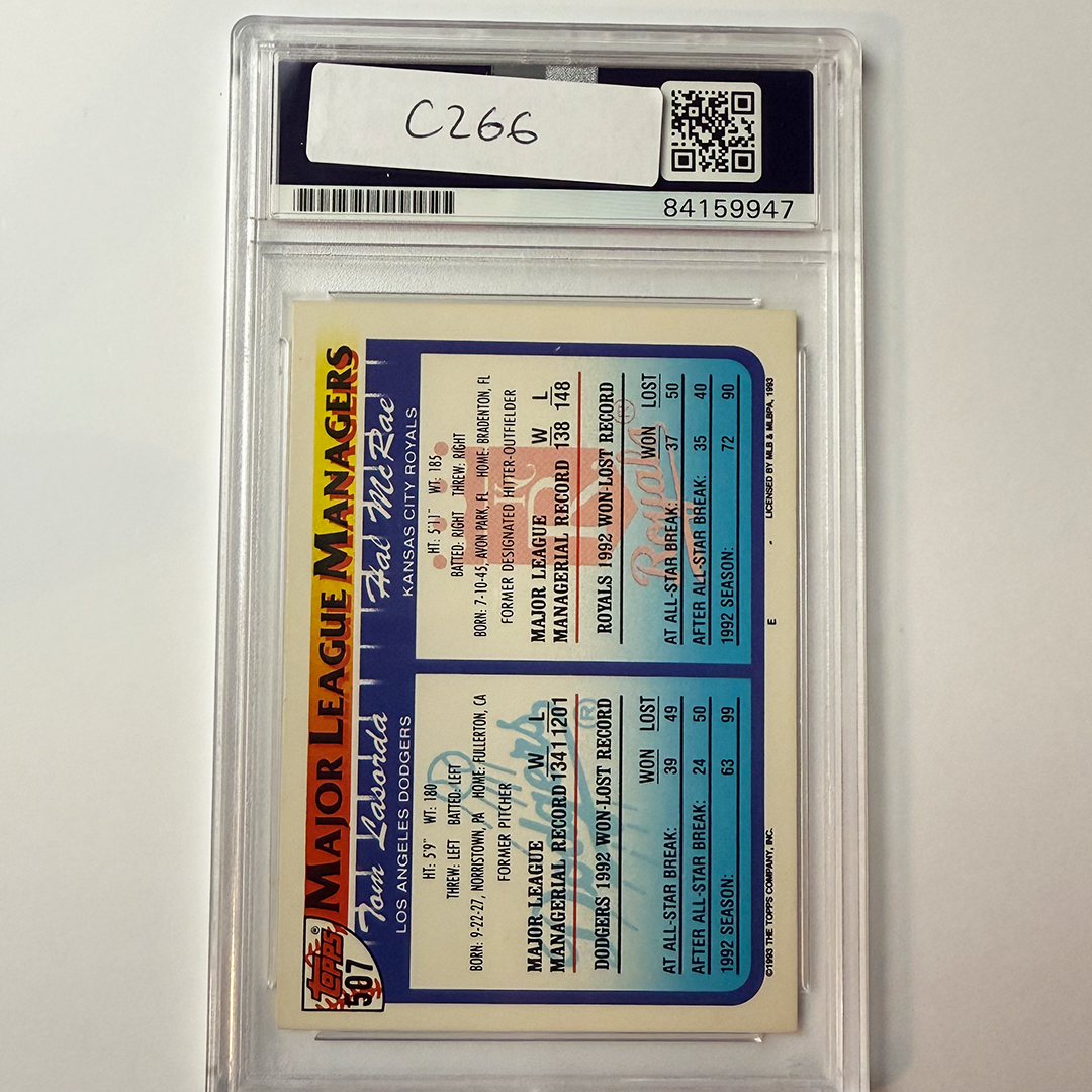 Tommy Lasorda Signed 1993 Topps # 507 PSA Auto Authentic