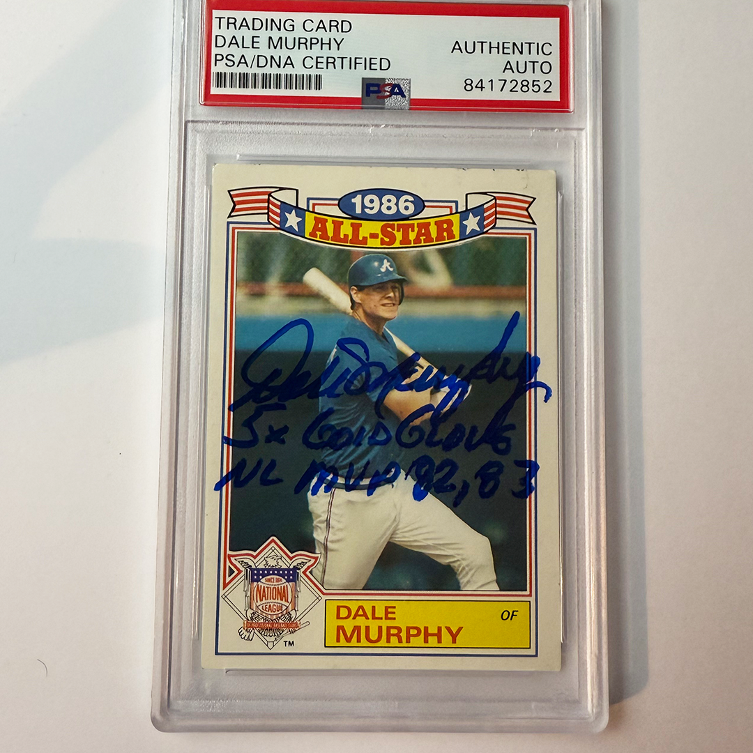 Dale Murphy Signed 1987 Topps Commemorative #7 w/2 Insc PSA Auto Authentic