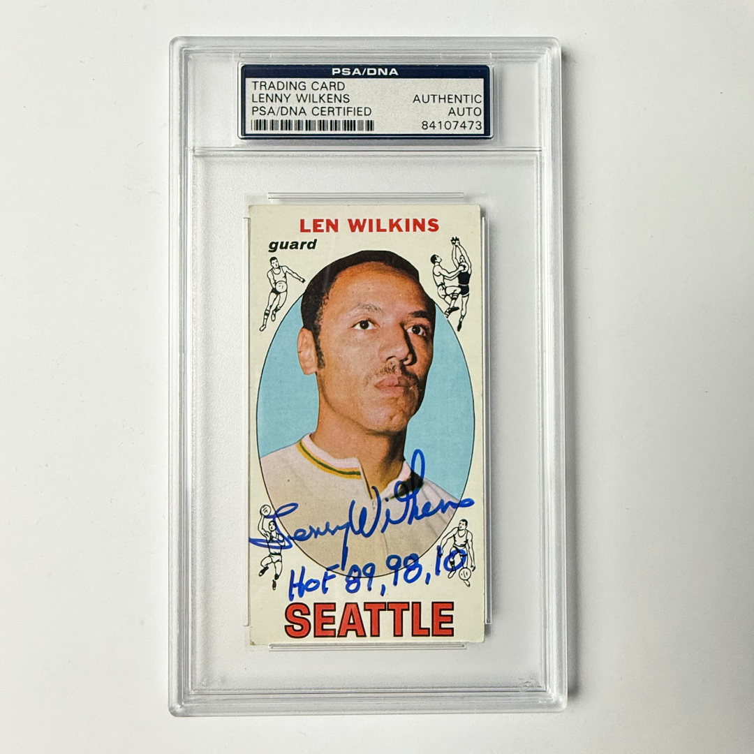 Len Wilkins Signed 1969 Topps #44 w/HOF 89,98,10 PSA Auto Authentic Version 1