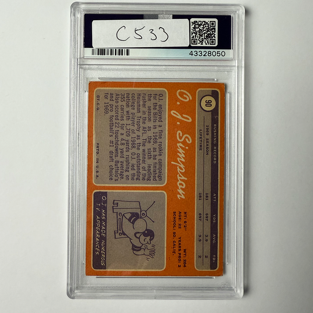 OJ Simpson Signed 1970 Topps ROOKIE #90 W/HOF 85 PSA 10 Auto Version 1