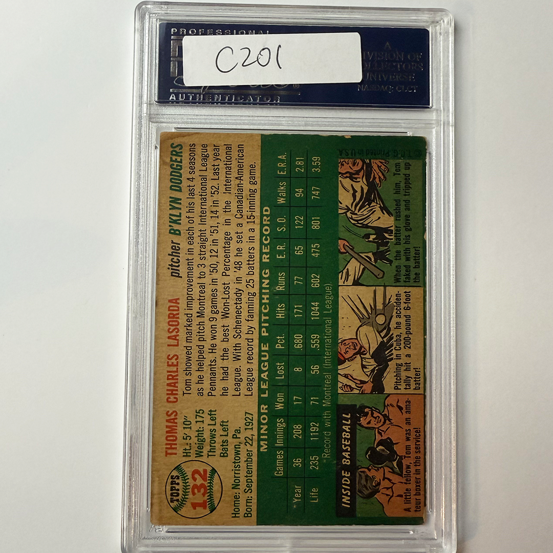 Tommy Lasorda Signed 1954 Topps Rookie #132 HOF 97 PSA  Auto Authentic Version 3