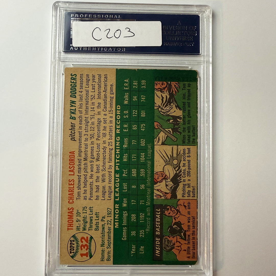 Tommy Lasorda Signed 1954 Topps Rookie #132 HOF 97 PSA  Auto Authentic Version 4