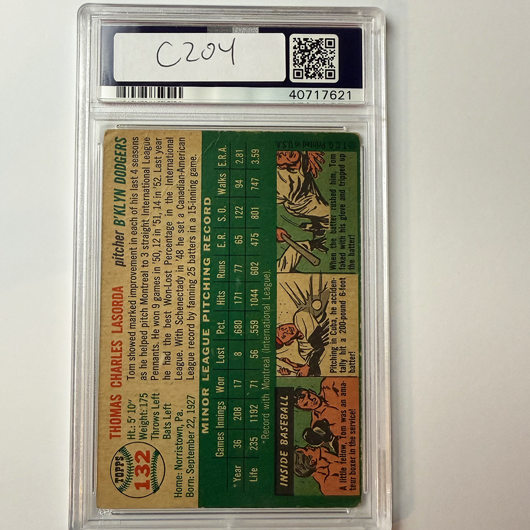 Tommy Lasorda Signed 1954 Topps Rookie #132 HOF 97 PSA  Auto Authentic Version 5