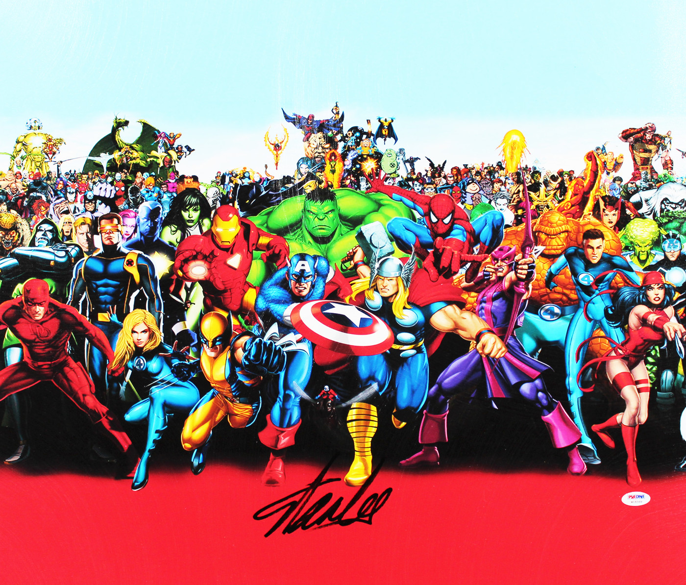 Stan Lee Marvel Authentic Signed & Framed 20x24 Marvel Cast Canvas PSA #W18588