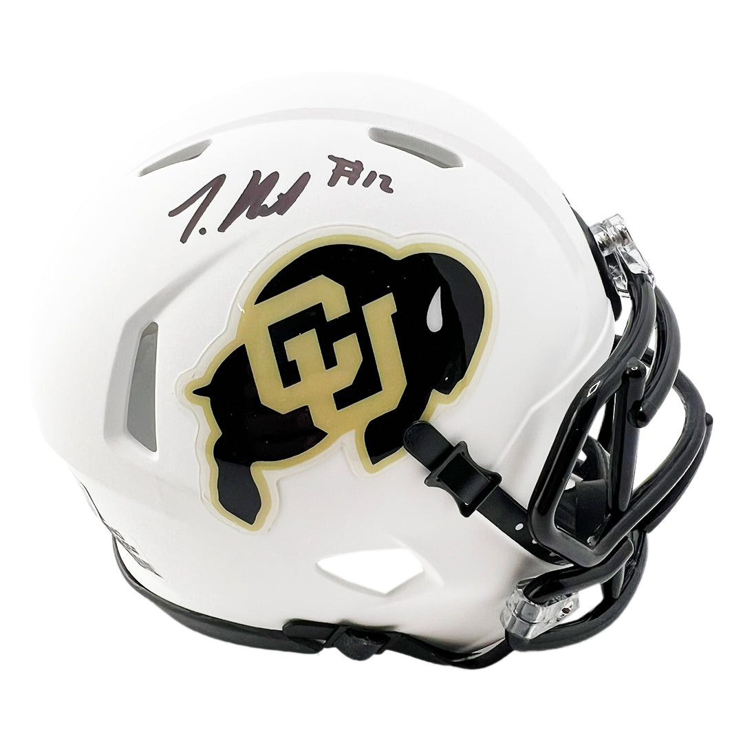 Travis Hunter Signed Colorado Buffaloes Speed Mini White Football Helmet (Beckett)