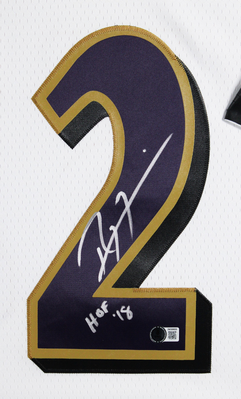 Ravens Ray Lewis HOF 18 Authentic Signed White M&N Framed Jersey BAS Witnessed