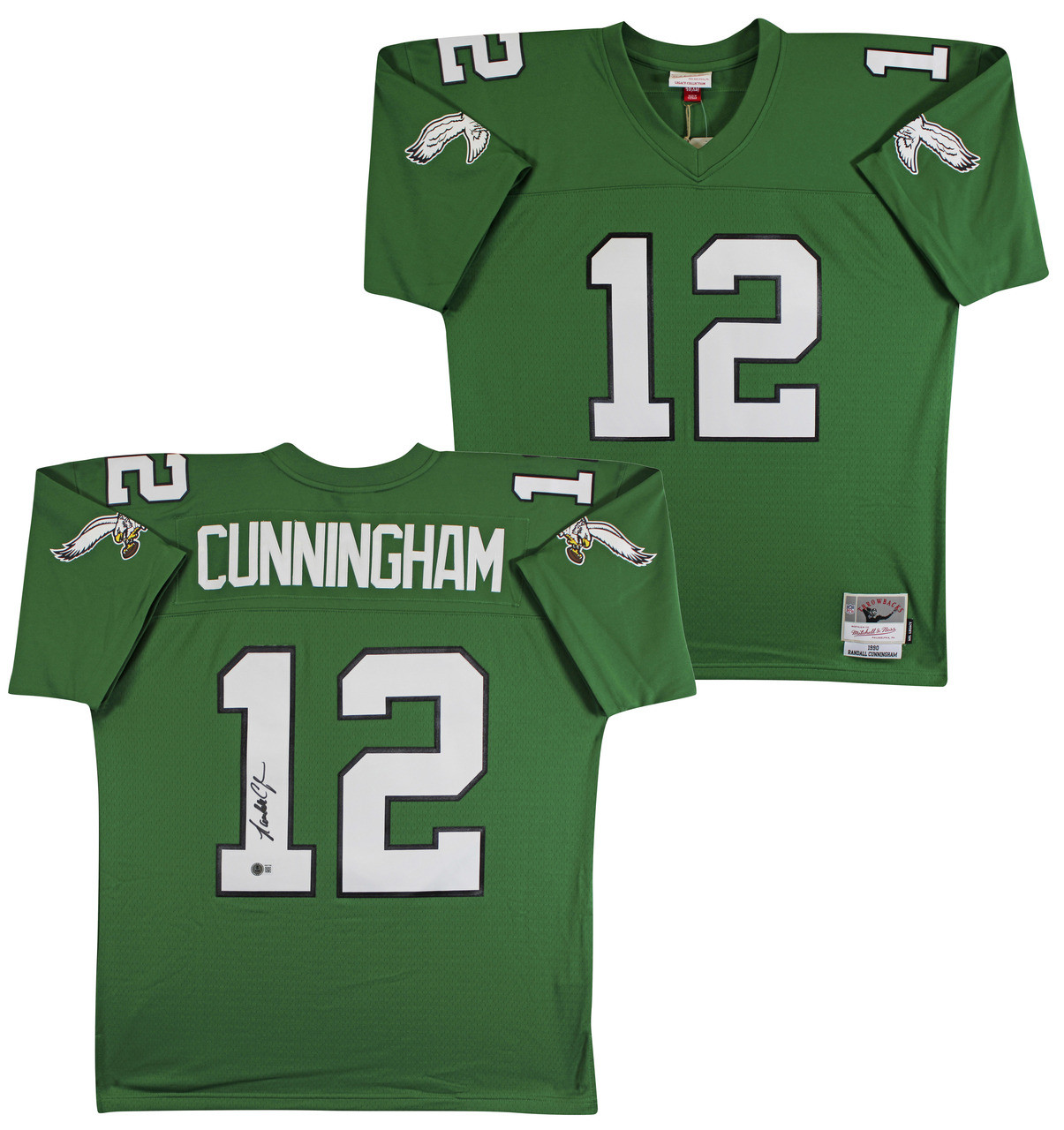 Eagles Randall Cunningham Signed Green Mitchell & Ness Jersey BAS Witnessed