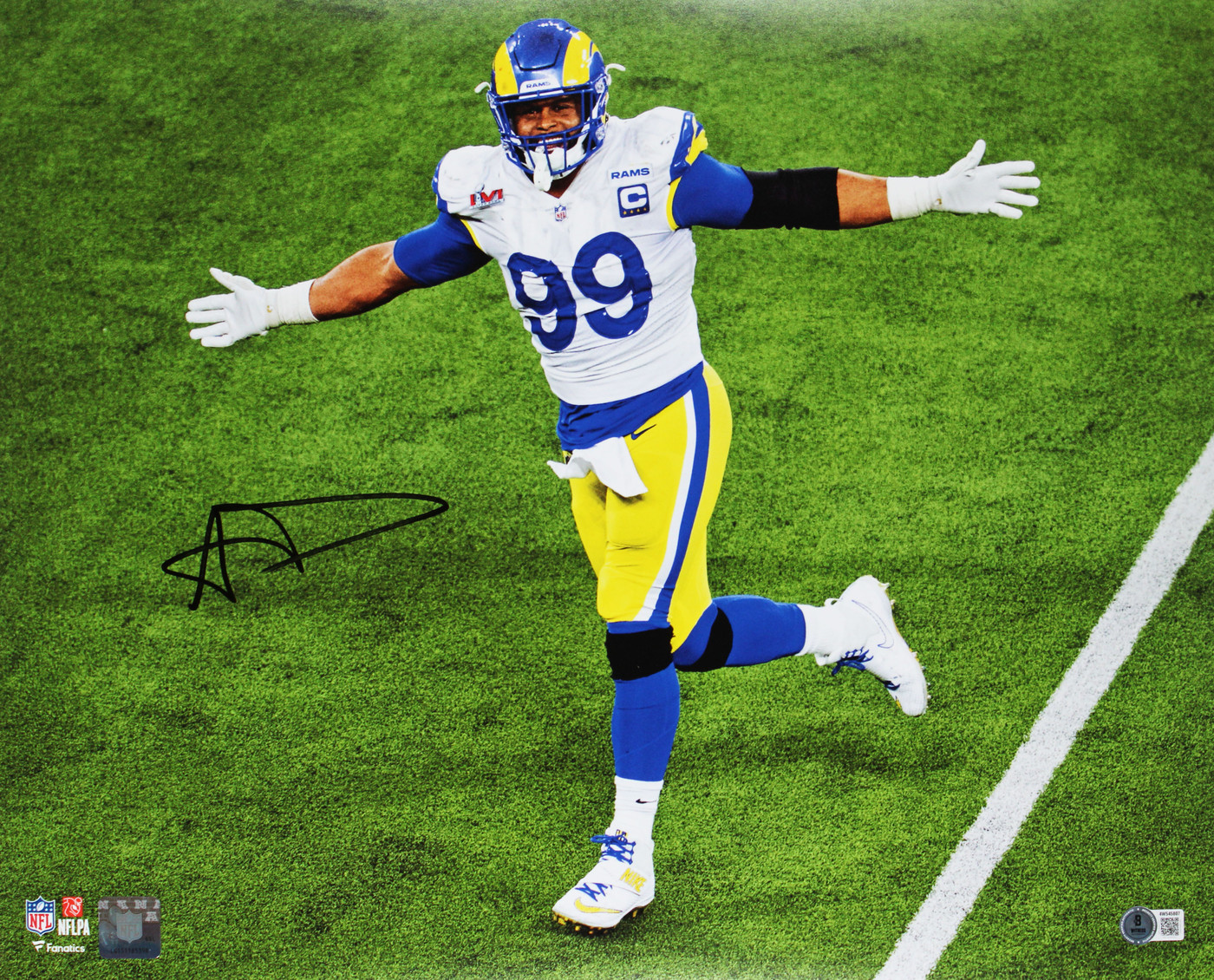 Rams Aaron Donald Signed 16x20 Horizontal SB LVI Photo w/ Black Sig BAS Witness