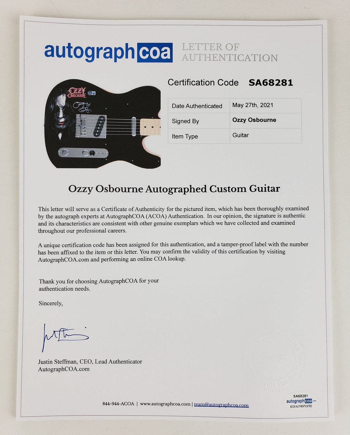 Ozzy Osbourne Autographed Fender Album Lp Cd Art Graphics Photo Guitar BAS Witness