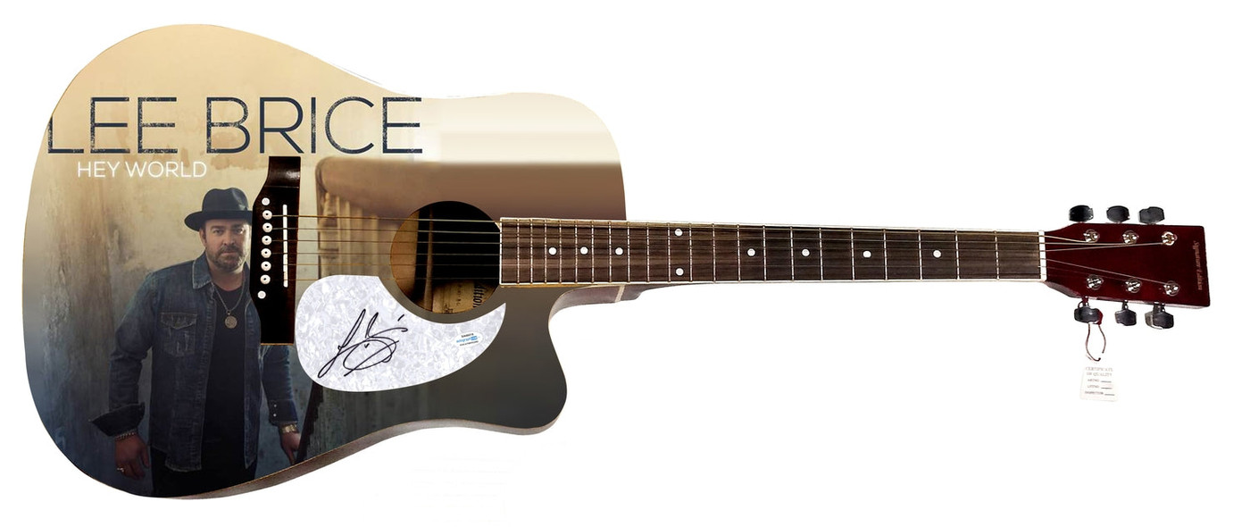 Lee Brice Hey World Album Lp CD Signed Graphics 1/1 Acoustic Guitar ACOA