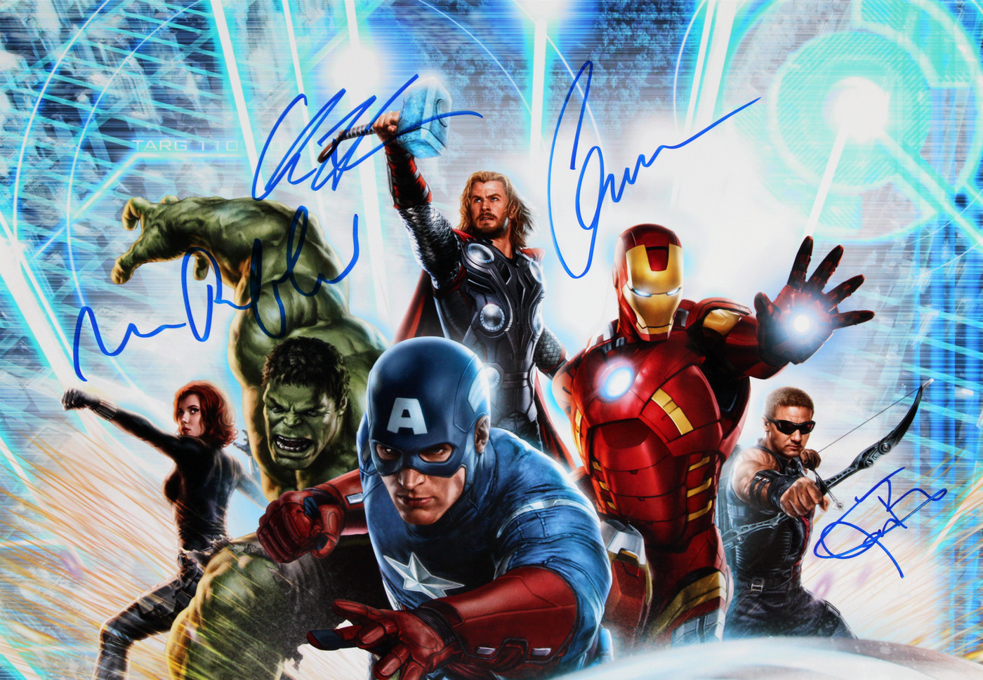 The Avengers Cast (6) Lee, Evans, Ruffalo, Hemsworth +2 Signed 16x20 Photo BAS