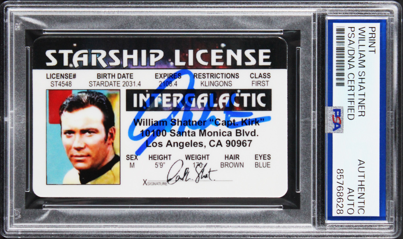 William Shatner Star Trek Signed Captain Kirk Starship License PSA/DNA Slabbed