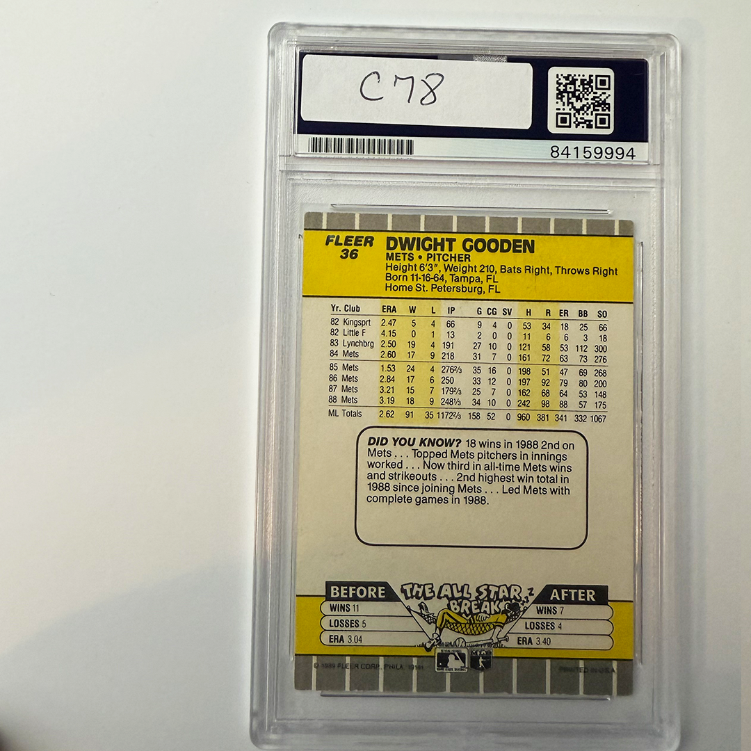 Dwight Gooden Signed 1989 Fleer #36 w/4 Inscriptions PSA Auto Authentic