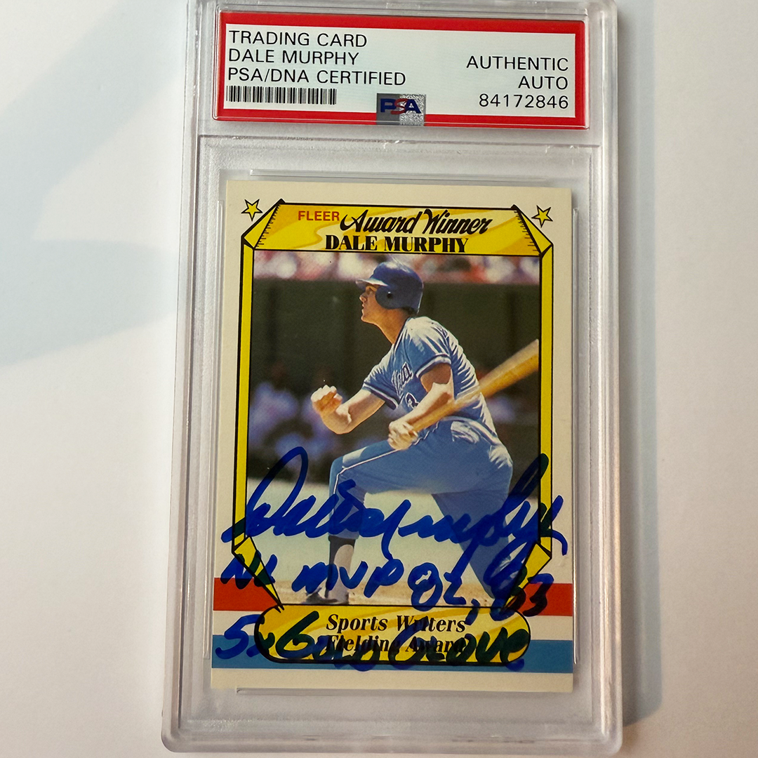 Dale Murphy Signed 1987 Fleer Award Winner #26 w/2 Inscriptions PSA Auto Authentic
