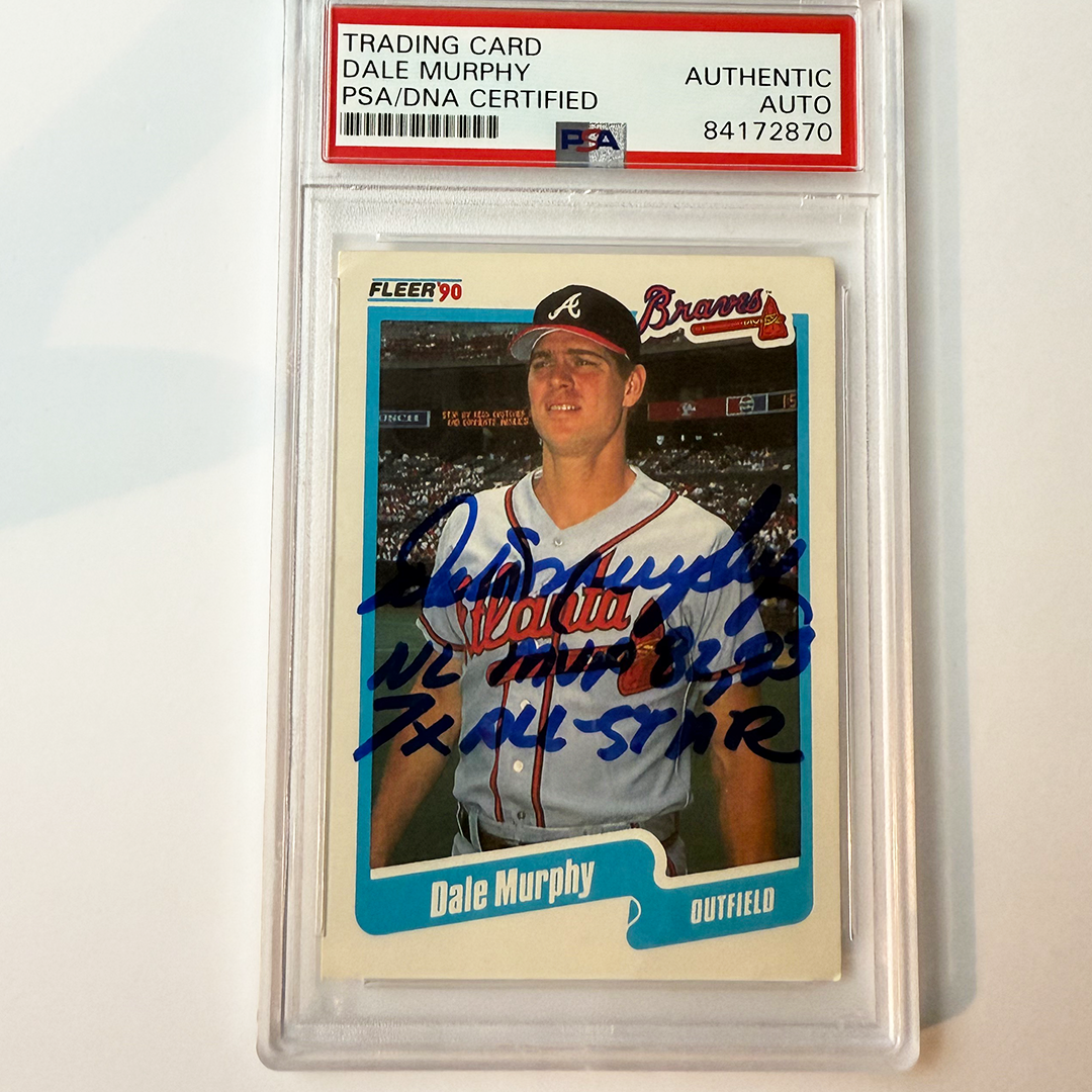Dale Murphy Signed 1990 Fleer #591 w/2 Inscriptions PSA Auto Authentic