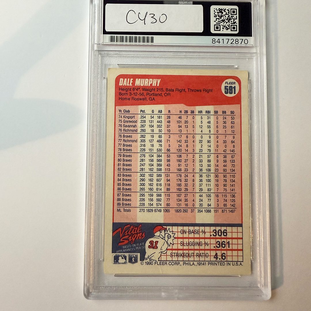 Dale Murphy Signed 1990 Fleer #591 w/2 Inscriptions PSA Auto Authentic