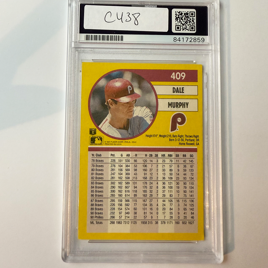 Dale Murphy Signed 1991 Fleer #409 w/2 Inscriptions PSA Auto Authentic