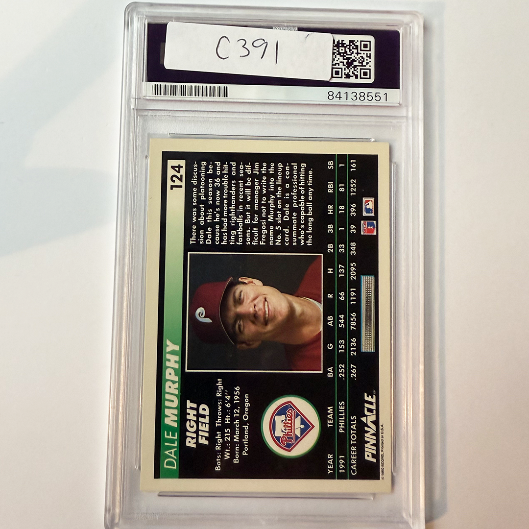 Dale Murphy Signed 1992 Pinnacle #124 PSA Auto Authentic