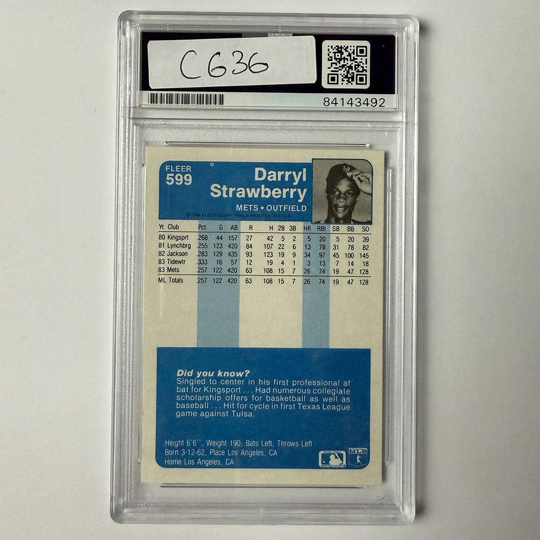 Darryl Strawberry Signed 1984 Fleer Rookie #599 w/4 Inscriptions!! PSA Auto Authentic Version 5