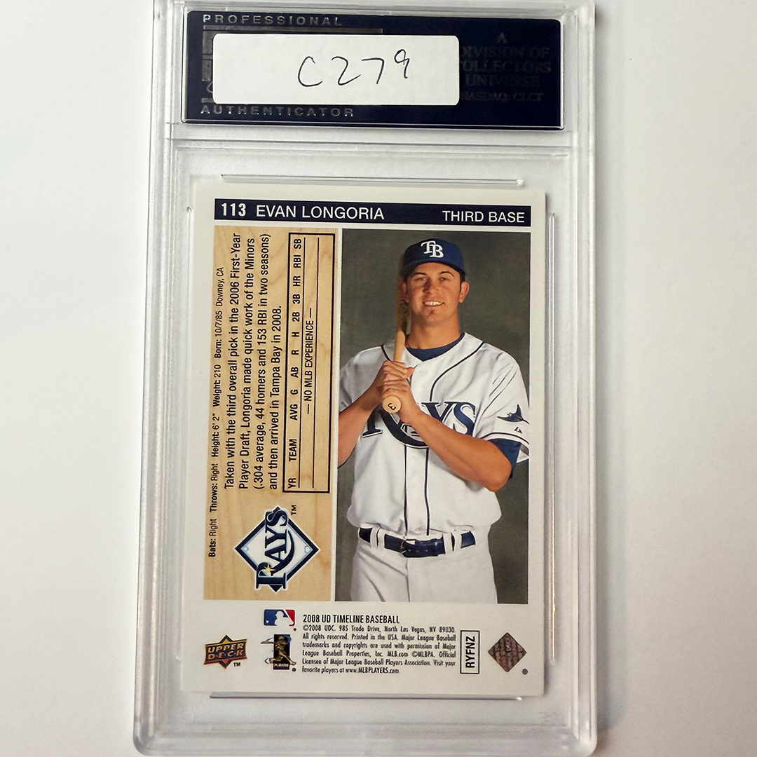 Evan Longoria Signed 2008 UpperDeck Timeline Rookie #113 PSA Auto Authentic