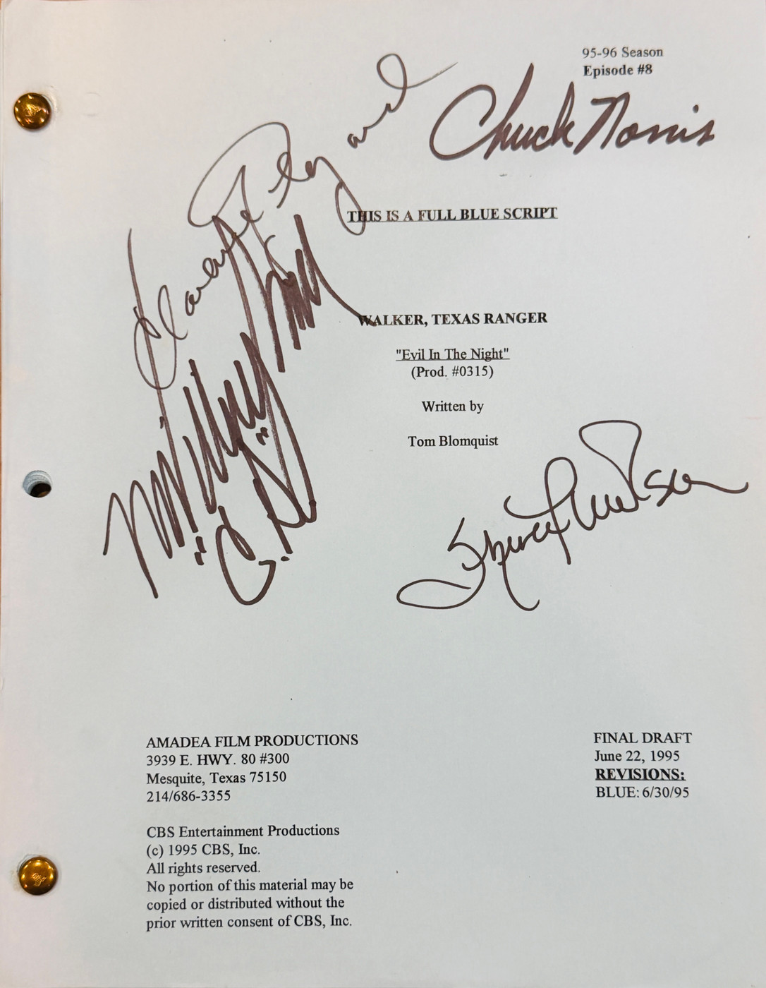 WALKER, TEXAS RANGER – Cast-Signed "Evil In The Night" Script