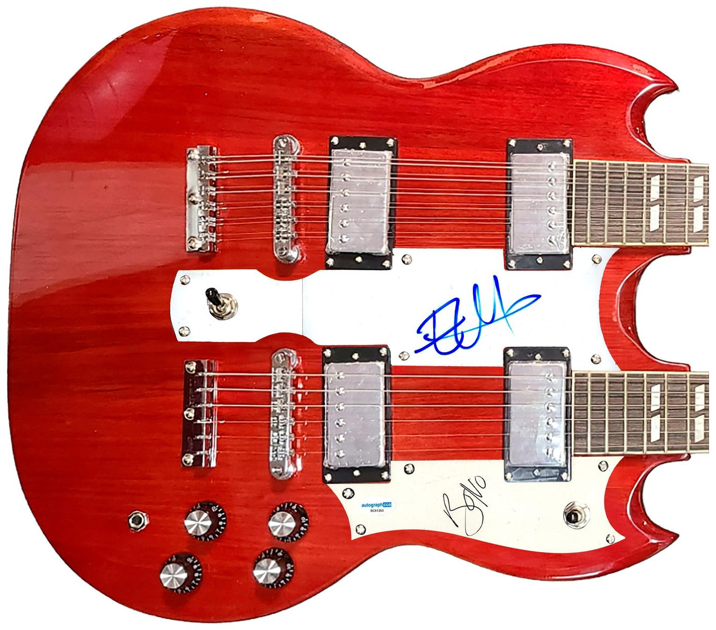 U2 Bono & Edge Autographed 18-String Double Neck SG Guitar