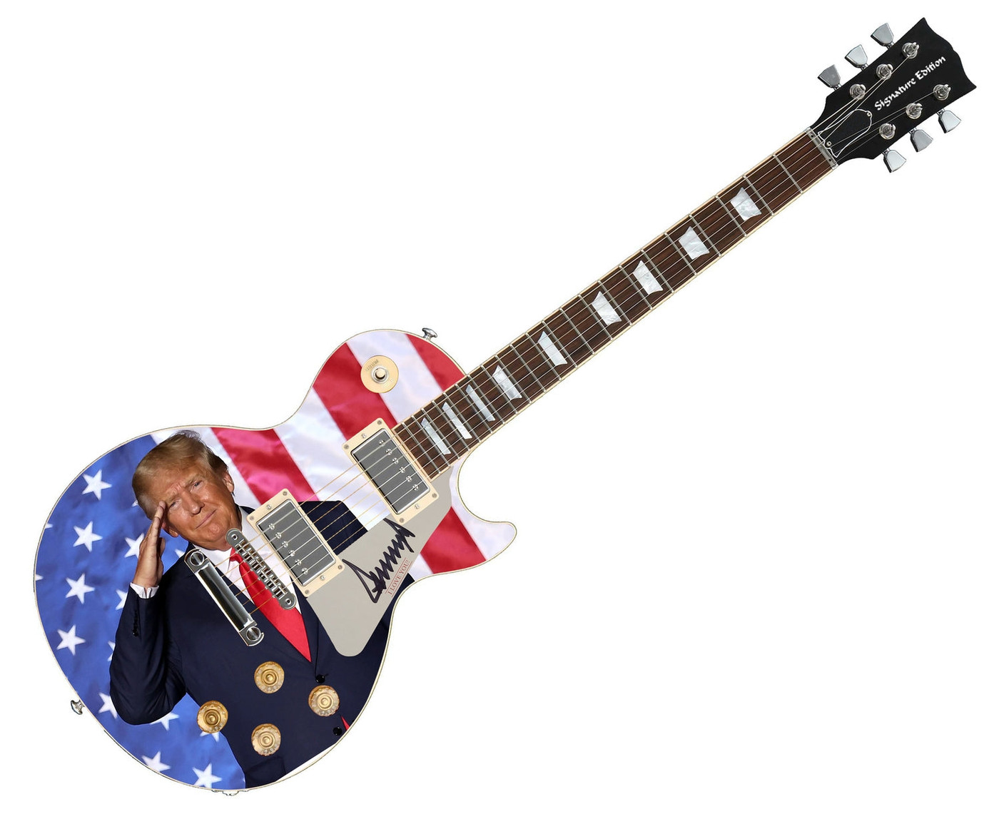 President Donald Trump Signed USA Flag Salute Custom Graphics Guitar -