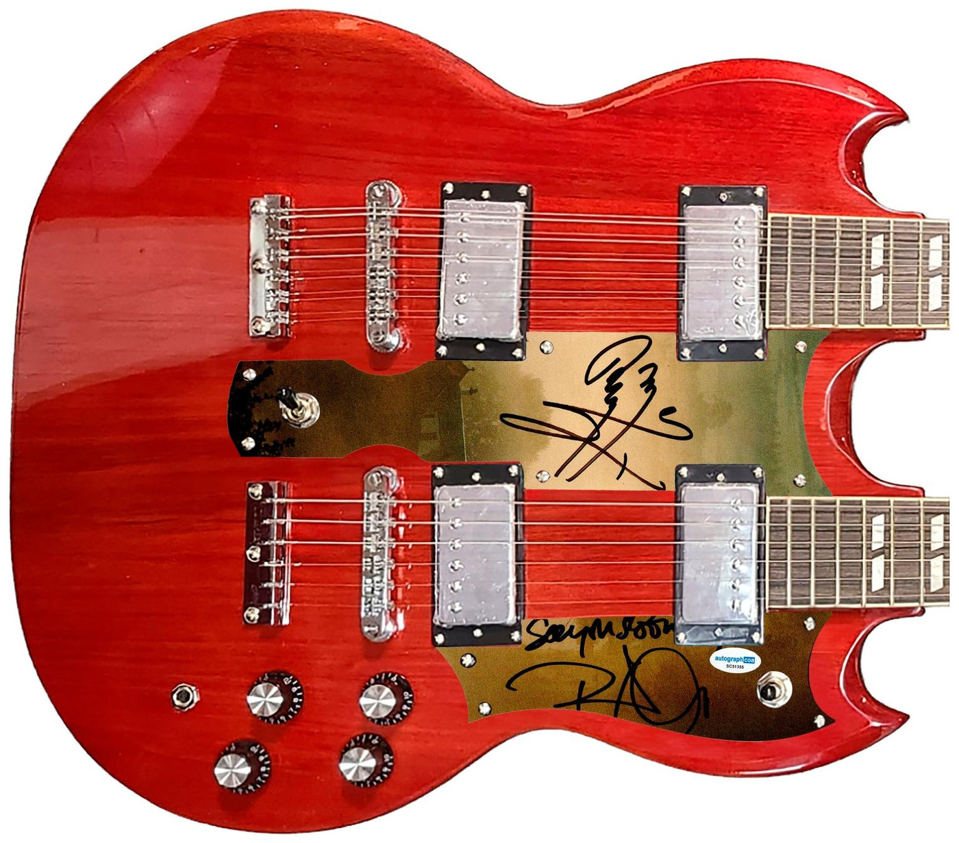 Led Zeppelin Jimmy Page & Robert Plant Autographed Double Neck SG