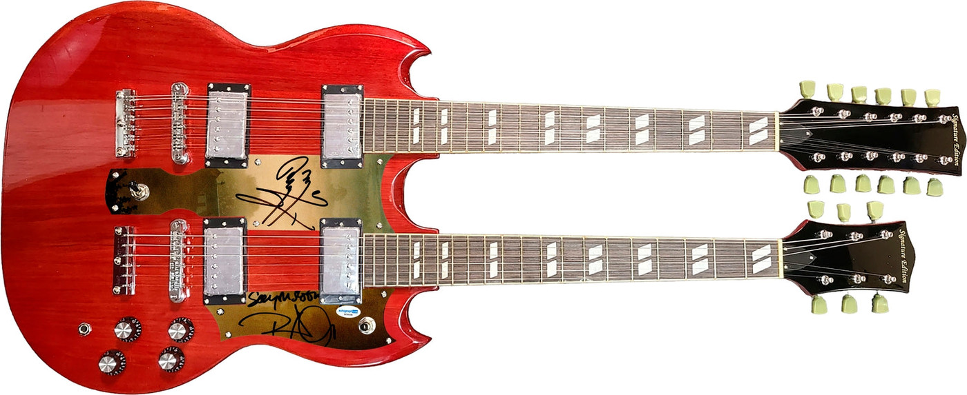 Led Zeppelin Jimmy Page & Robert Plant Autographed Double Neck SG