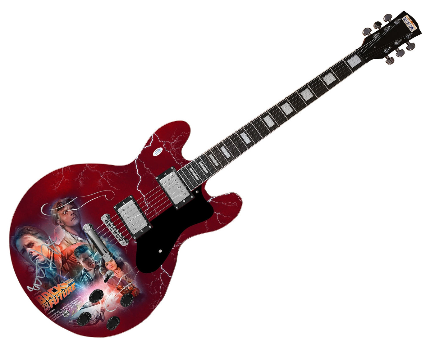 Michael J. Fox Signed Back To The Future Photo Graphics Guitar ACOA Version 2
