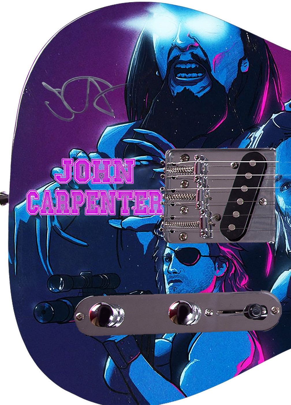 John Carpenter Signed Custom Graphics Photo Guitar ACOA Version 1