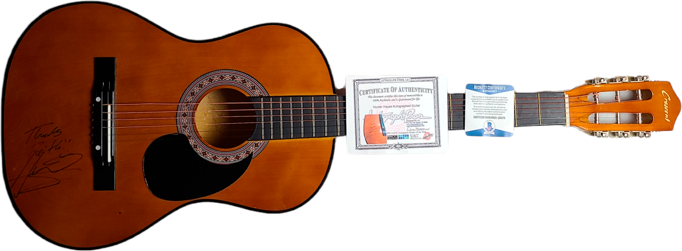 Hunter Hayes Signed Autographed Crescent Acoustic Guitar BAS Beckett