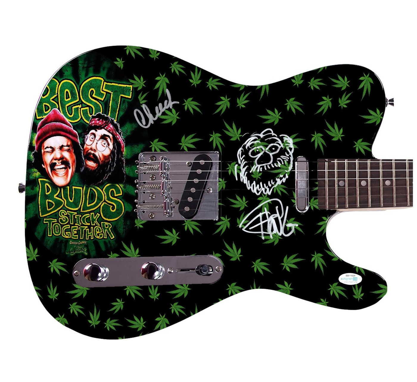 Cheech And Chong Weed 420 Best Buds Up in Smoke Graphics Photo Autographed Guitar