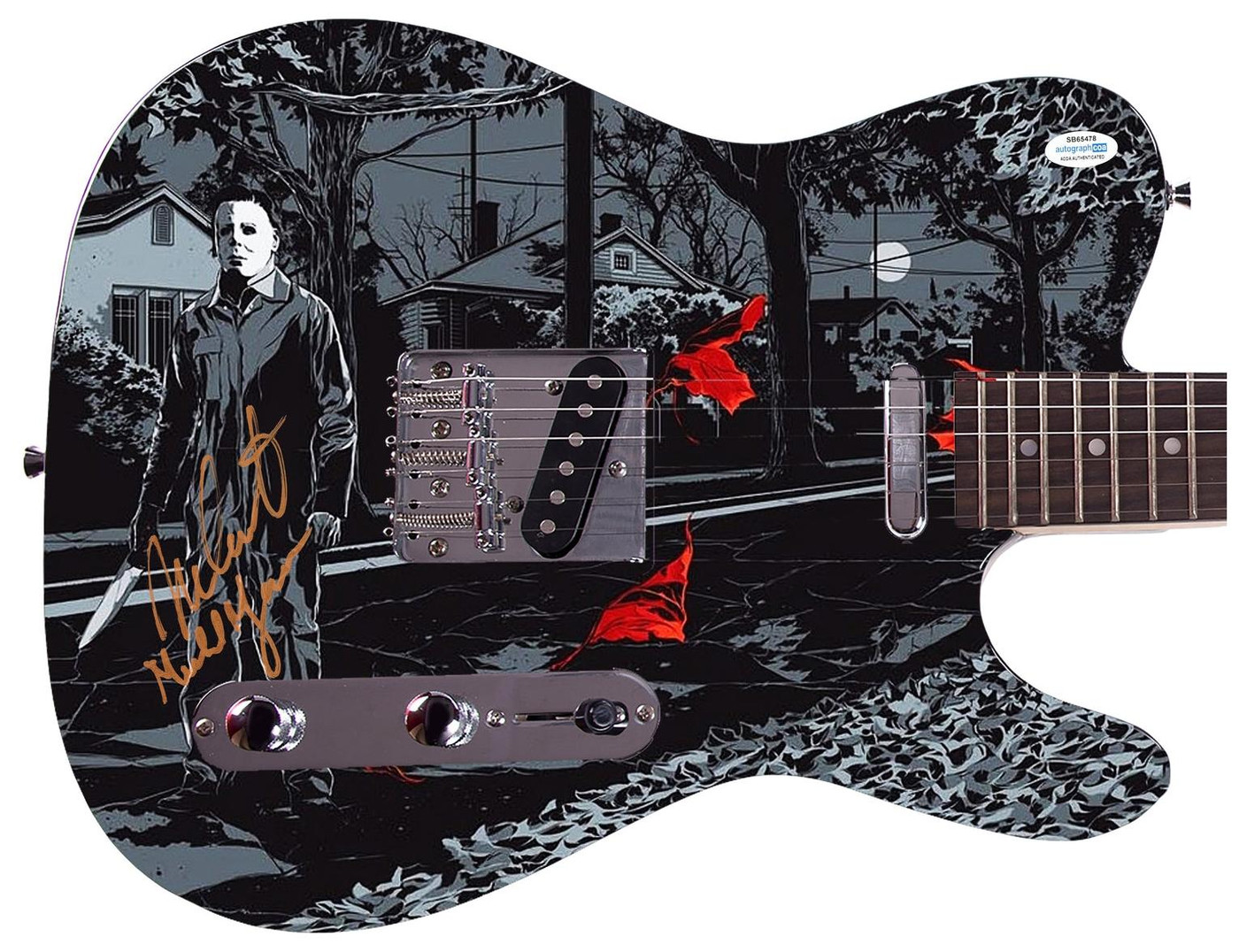 Nick Castle Signed Halloween Michael Myers Photo Guitar Exact