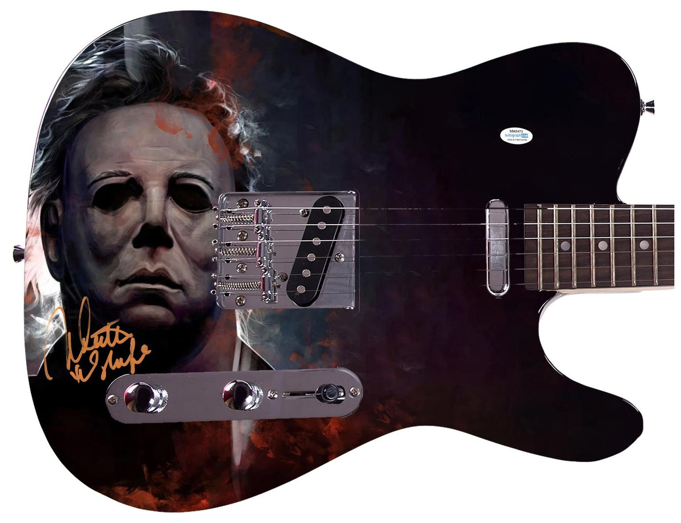 Nick Castle Signed Halloween Michael Myers Photo Guitar Exact
