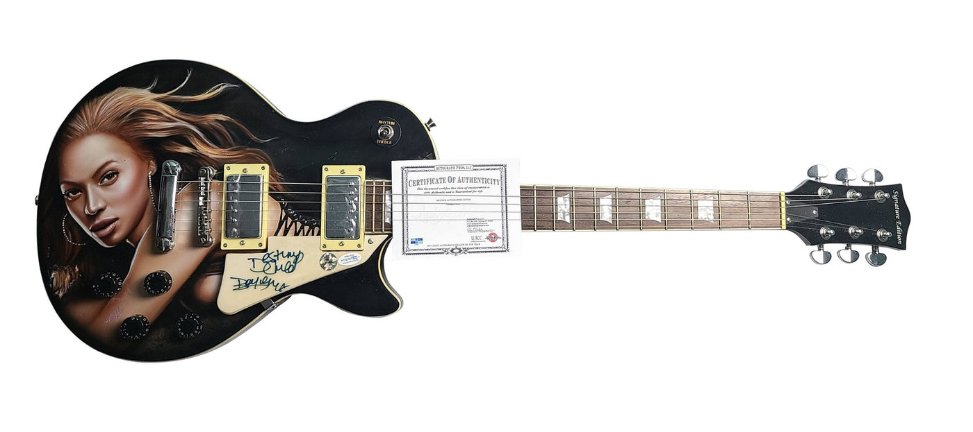 Beyonce Signed Vintage Signature Rare Hand Airbrushed Guitar ACOA