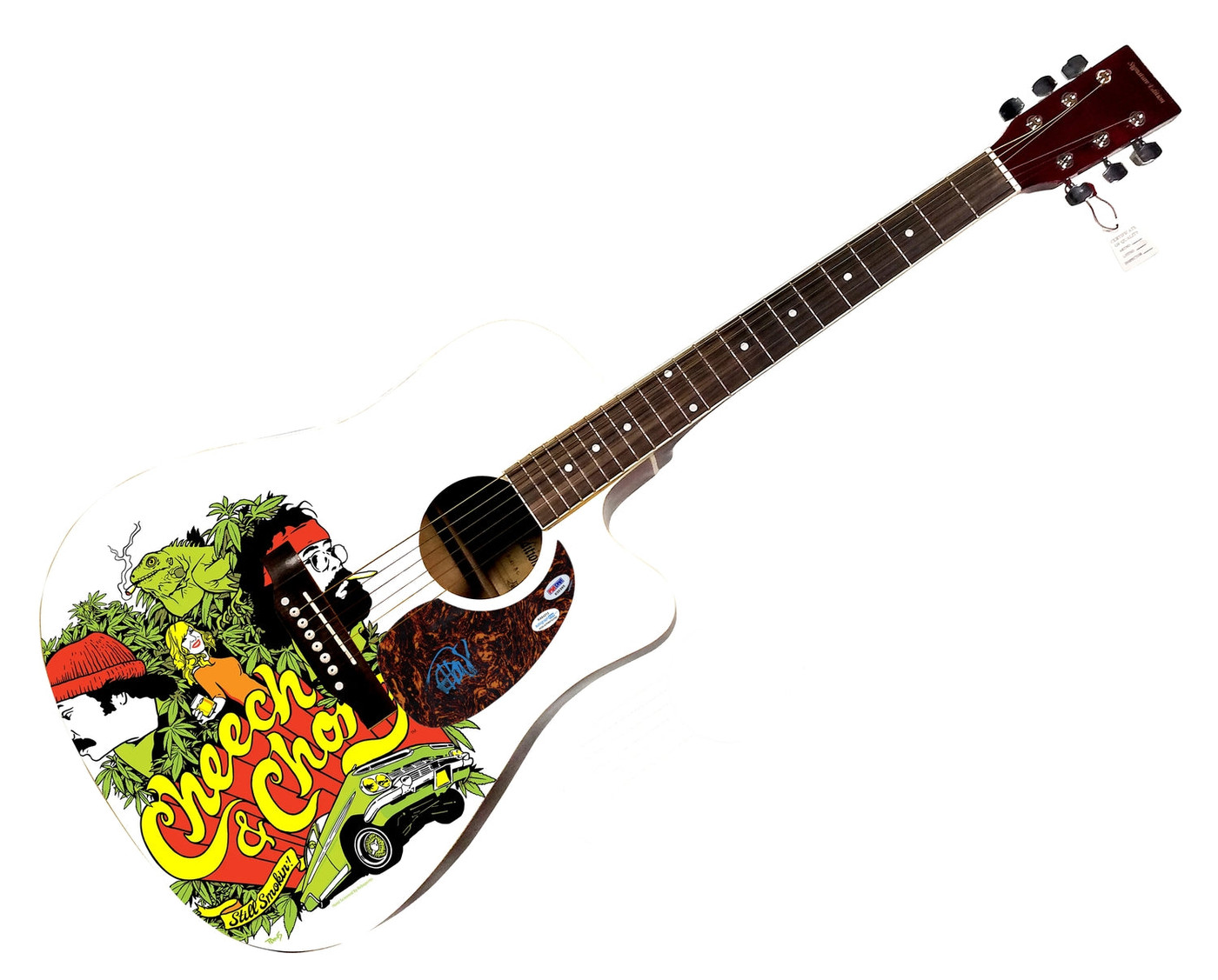 Cheech and Chong Tommy Signed 1/1 Custom Graphics Photo Guitar ACOA PSA