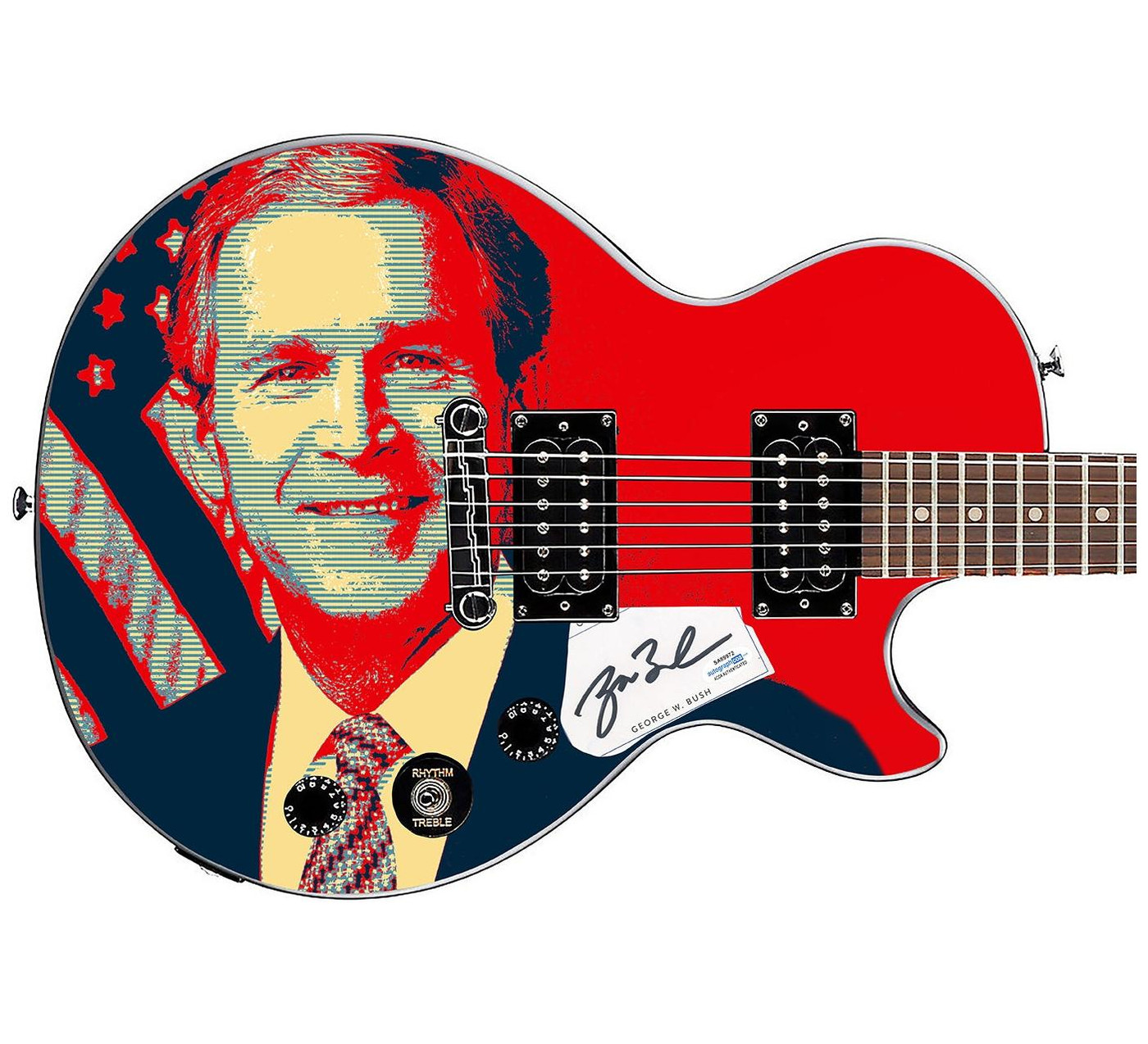 George W Bush Signed Gibson Epiphone Les Paul Photo Graphics