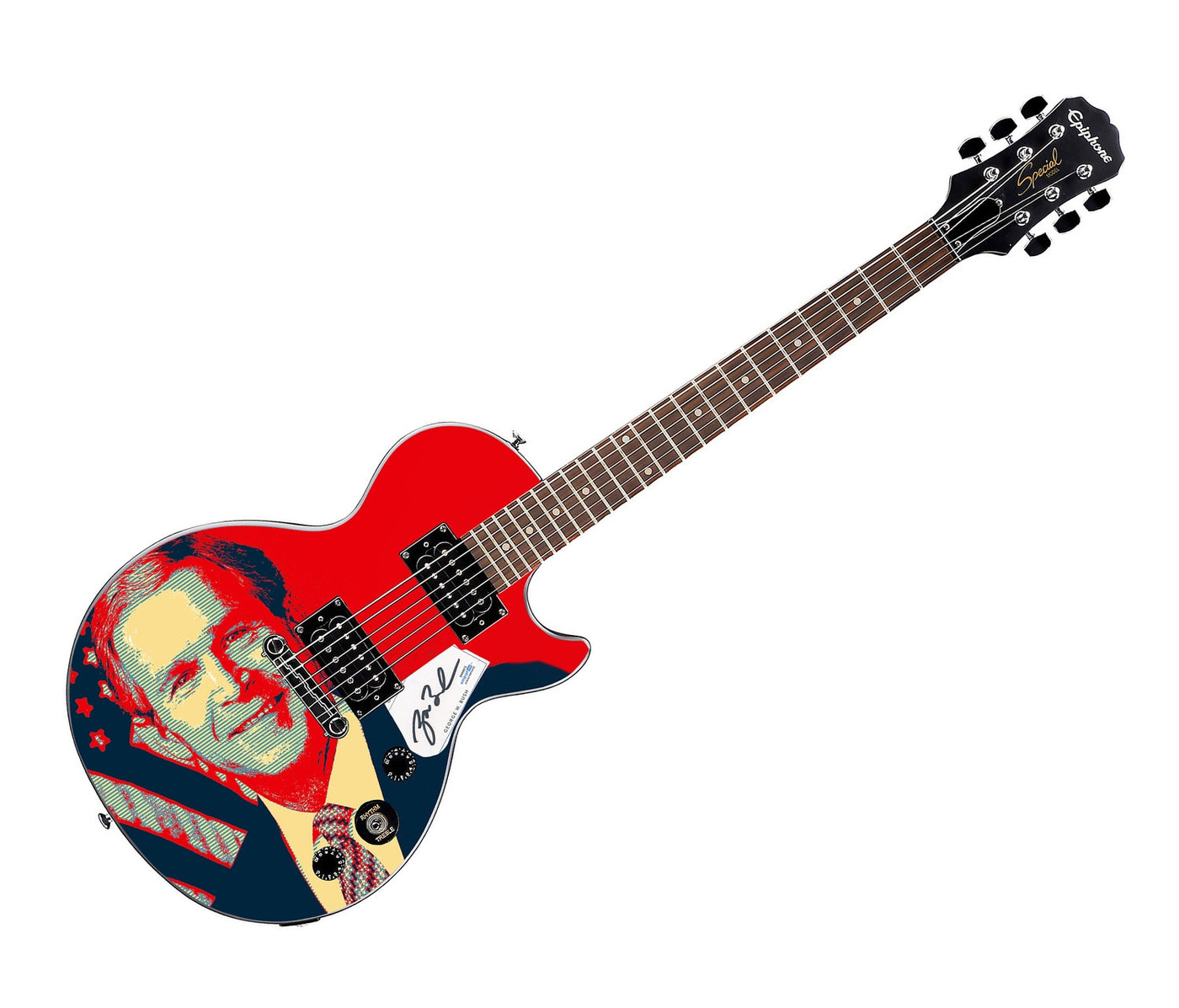 George W Bush Signed Gibson Epiphone Les Paul Photo Graphics Guitar ACOA