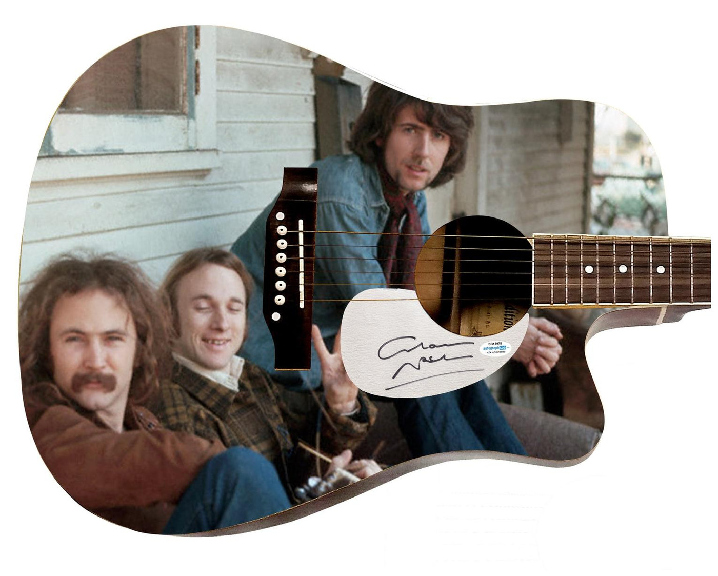 Graham Nash Signed Custom Graphics Photo Guitar ACOA