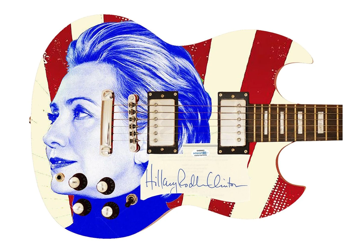 Hillary Clinton Signed Autographed Custom Photo Graphics Guitar ACOA ACOA