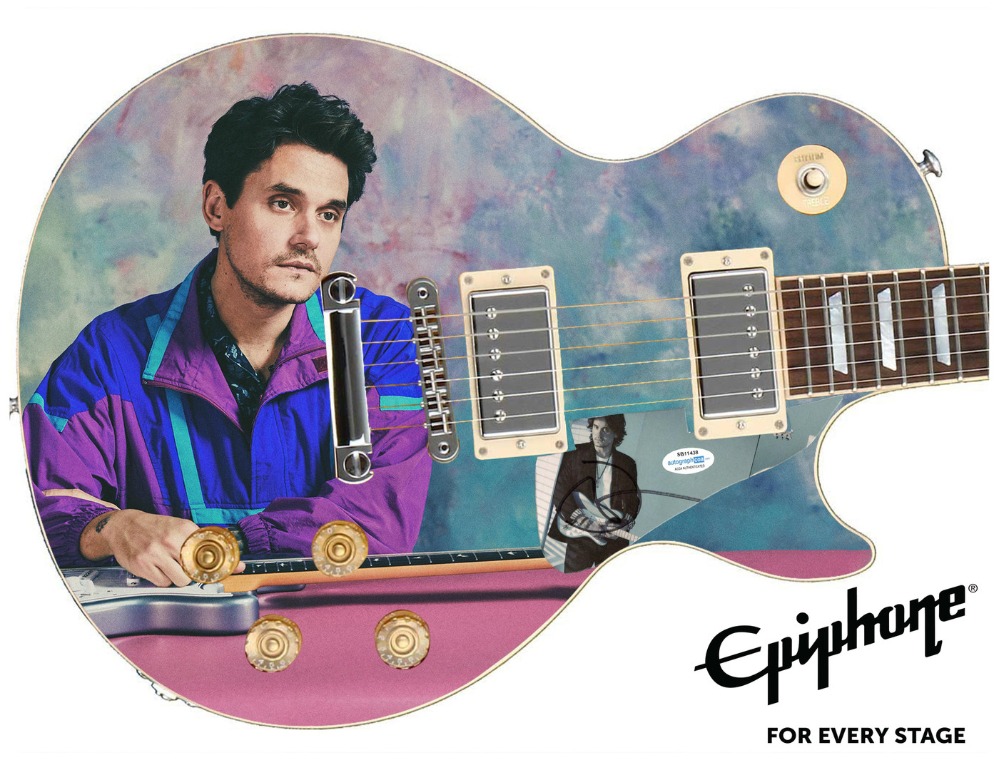 John Mayer Epiphone Autographed Custom Photo Graphics Guitar ACOA